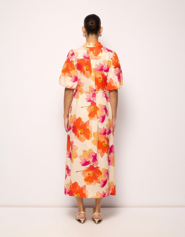 AERE - Linen Puff Sleeve Relaxed Shirt Dress