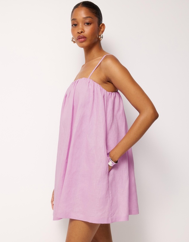 AERE - Liv Linen Gathered Neckline Mini Dress