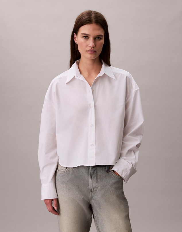Calvin Klein - Poplin Relaxed Cropped Button-Down Shirt