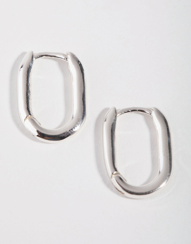 Lovisa - Sterling Silver Sleek Oval Huggie Earrings