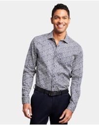 Brooksfield - ABSTRACT FLORAL PRINT REG FIT BUSINESS SHIRT