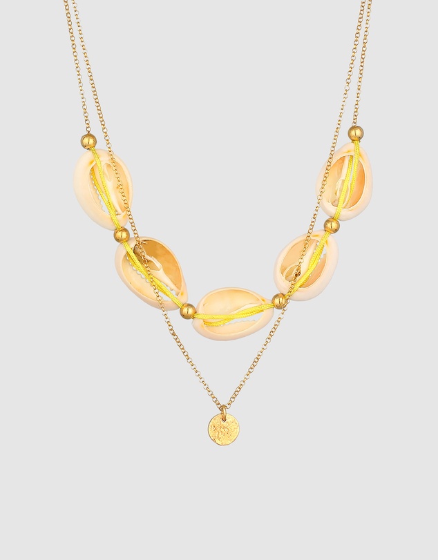 Elli Jewelry - Necklace Choker Layer Kauri Shell Coin 925 Silver Gold Plated