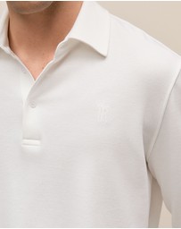 Trenery - Micro Pique Monogram Long Sleeve Polo in White