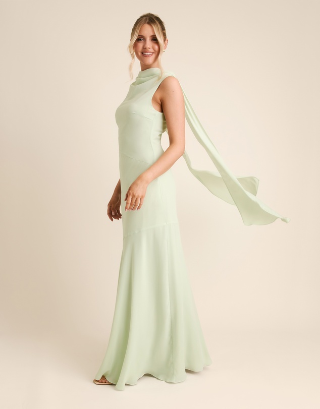 Six Stories - High Cowl Neck Drape Chiffon Bridesmaid Dress