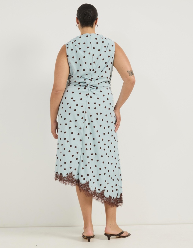 Atmos&Here Curvy - Polka Dot Midi Dress With Lace Trim