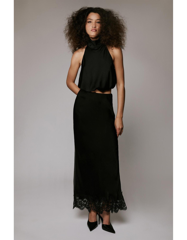 Bardot - Elisan Lace Satin Midi Skirt