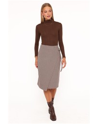 Petal & Pup - Ariela Wrap Front Midi Skirt - Brown Houndstooth