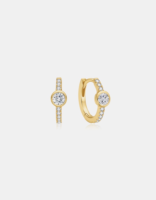 Ania Haie - Gold Pave Row & Bezel-Set Huggie Hoop Earrings