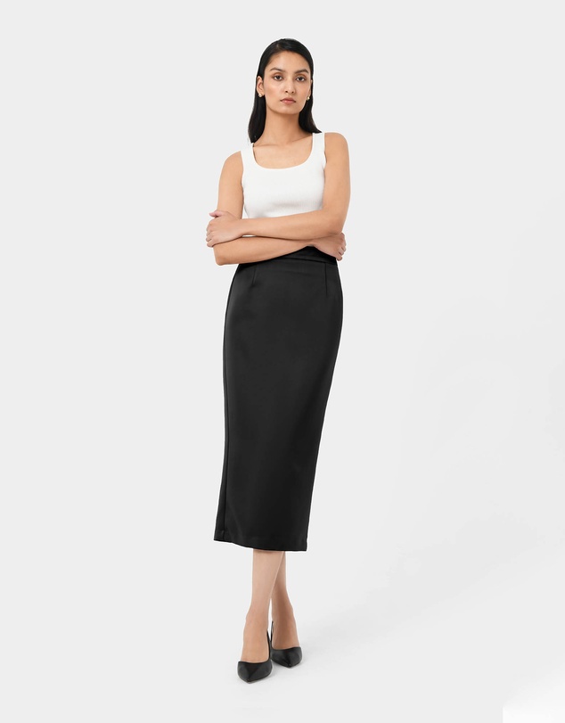 Forcast - Bel Tailored Satin Midi Skirt