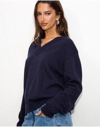 Dazie - Zara V-Neck Cotton Knit Jumper