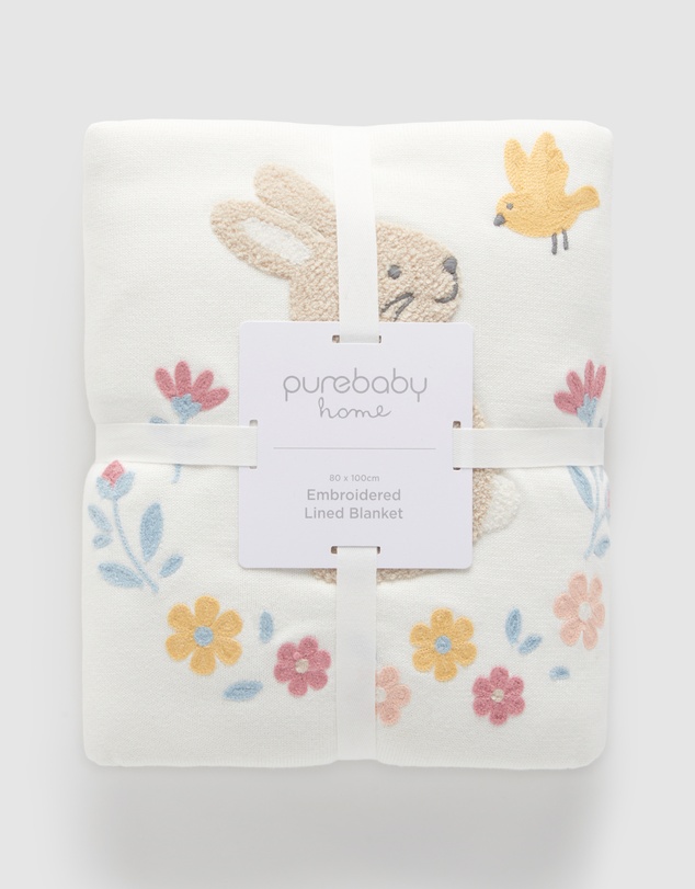Purebaby - Embroidered Lined Blanket-Babies