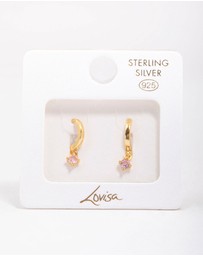 Lovisa - Gold Plated Sterling Silver Pink Cubic Zirconia Hoop Earrings