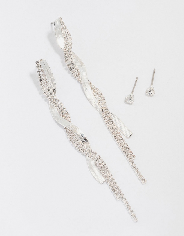 Lovisa - Silver Studs & Drop Cup Chain Earrings Multipack