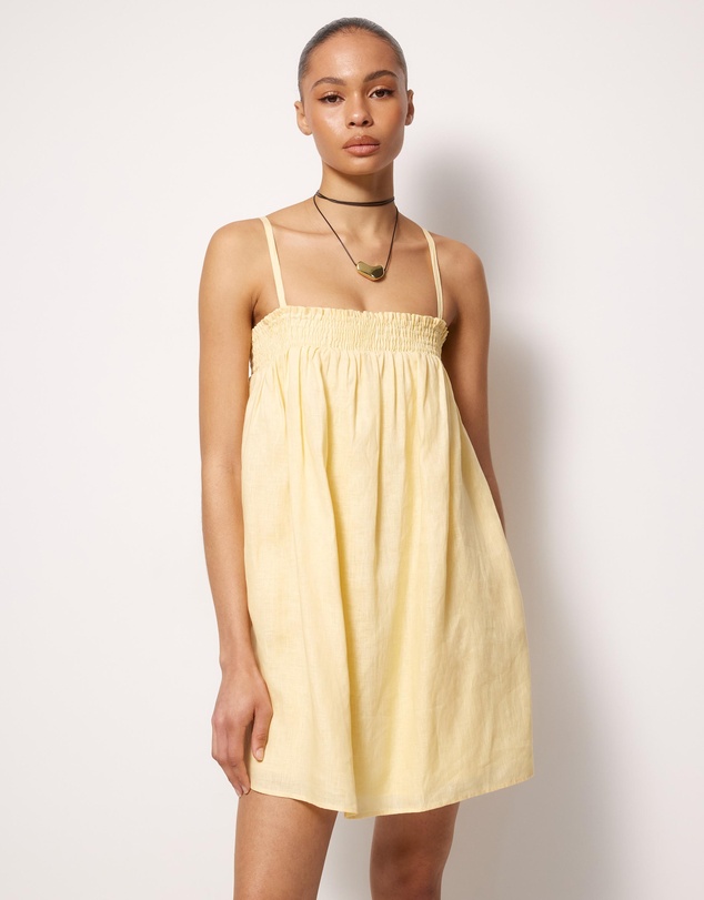 AERE - Amba Shirred Linen Mini Dress