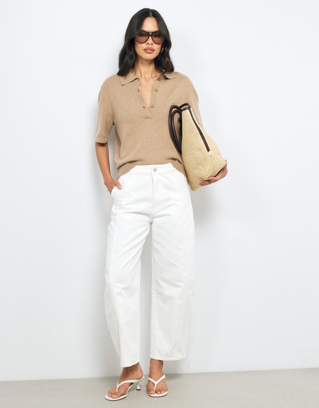 AERE - Mid Rise Seam Detail Barrel Leg Jeans