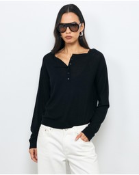 AERE - Asha Semi-Sheer Merino Wool Henley Top