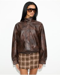 Dazie - Cool Nights Oversized Funnel Leather Look Jacket