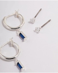 Lovisa - Silver Plated Brass Cubic Zirconia Sapphire Cut Huggie Earrings 6-Pack