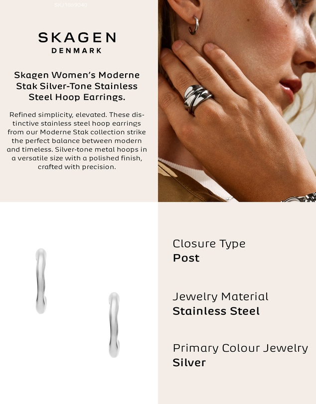 Skagen - Moderne Stak Silver Tone Earring