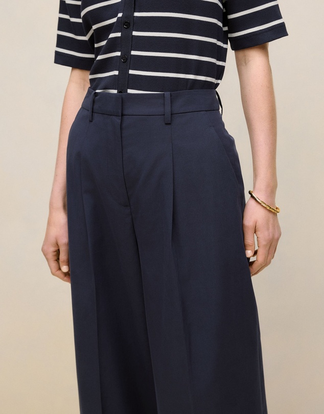 Trenery - Cotton Blend Tailored Wide Leg Pant in Night Sky