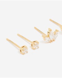 Lovisa - Waterproof Gold Plated Stainless Steel Cubic Zirconia Mixed Shaped Stud Earrings 3-Pack