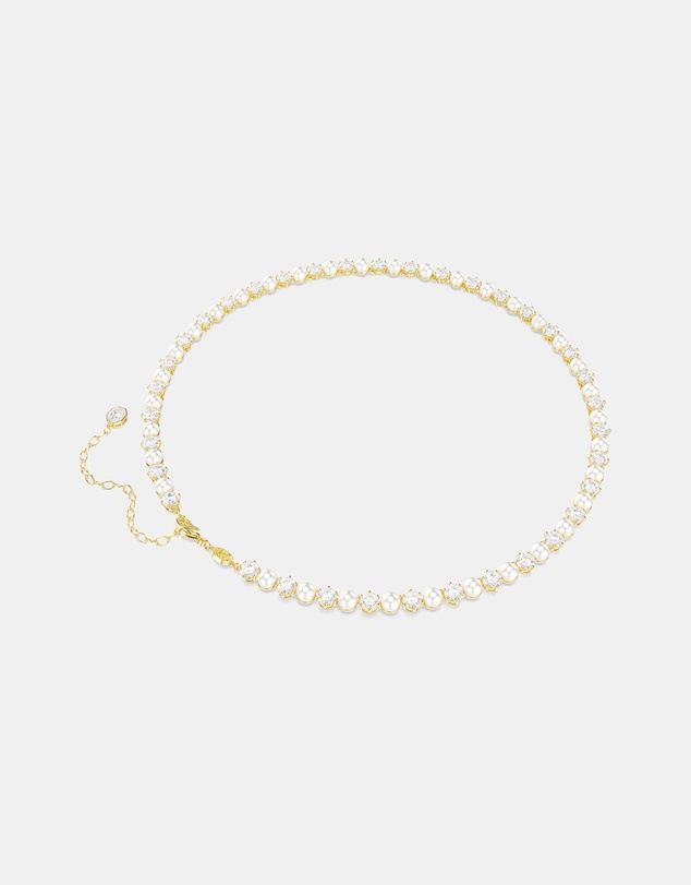 Swarovski - Matrix Tennis Necklace, Crystal Pearl, Round Cut, White, Gold-tone Plated