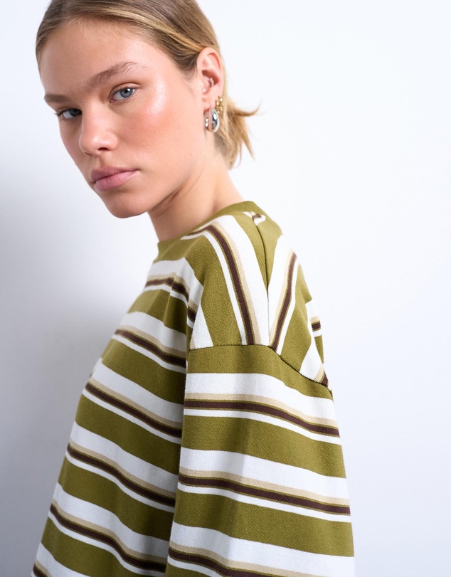TOPSHOP - Stripe Long Sleeve Slouchy Skater Tee