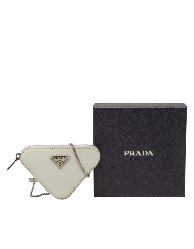 Prada - Pre-Loved Mini Brushed Leather Triangle Chain Pouch