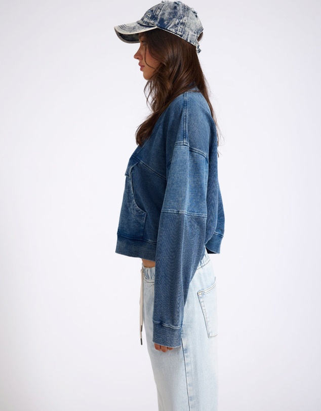 ONE TEASPOON - Retro Fade Panelled V Sweater - Washed Blue