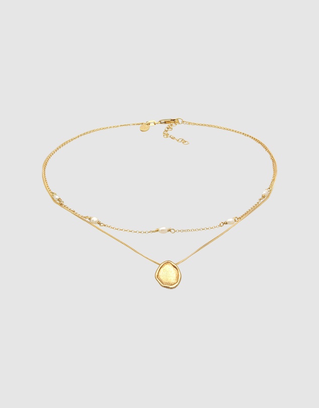 Elli Jewelry - Freshwater Pearl Coin Layer Necklace in Gold-Plated 925 Silver
