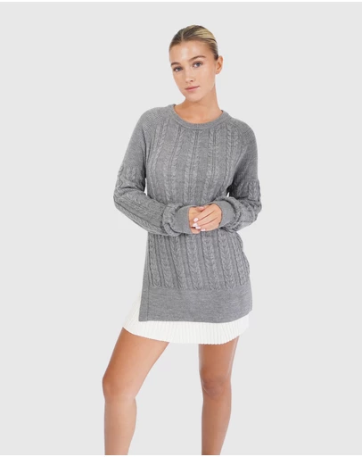 Belle & Bloom - At Last Cable Knit Jumper with Slit