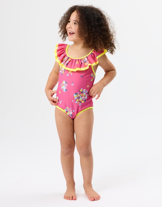 Goldie + Ace - Floral Frill Collar Swimsuit - Babies-Kids