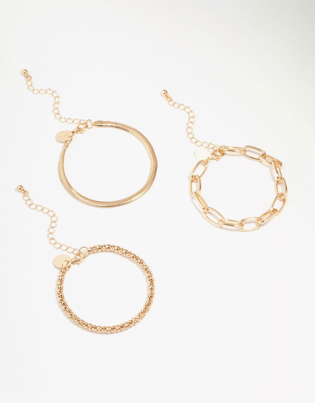 Lovisa - Gold Mixed Chain Bracelets 3-Pack