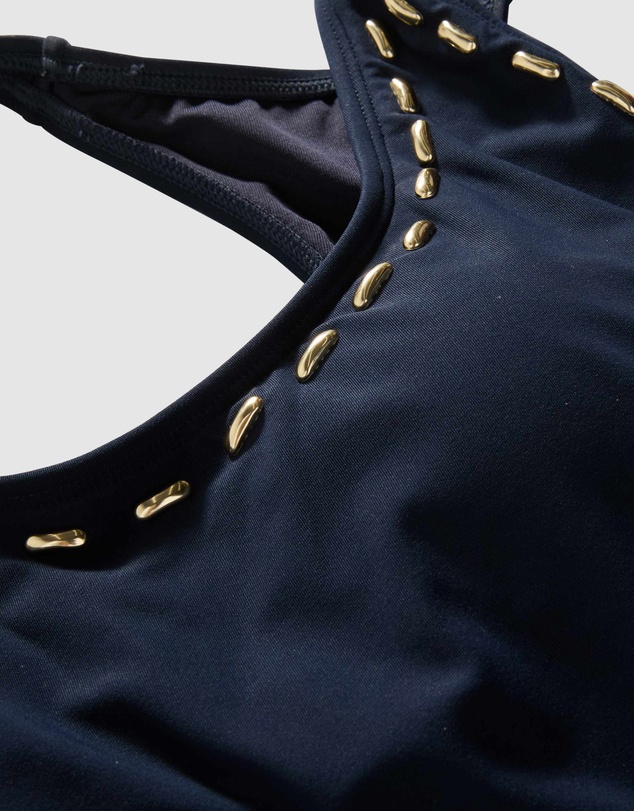 Michael Kors - Gold Studded Padded Cup One-Piece Racerback Swimsuit