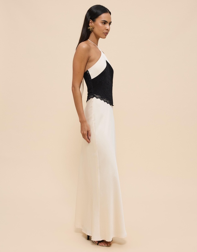 CHANCERY - Georgie Halter Neck Lace Panelled Maxi Dress