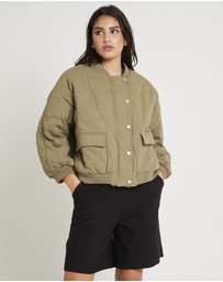Subtitled - Quilt Detail Oversized Bomber Jacket