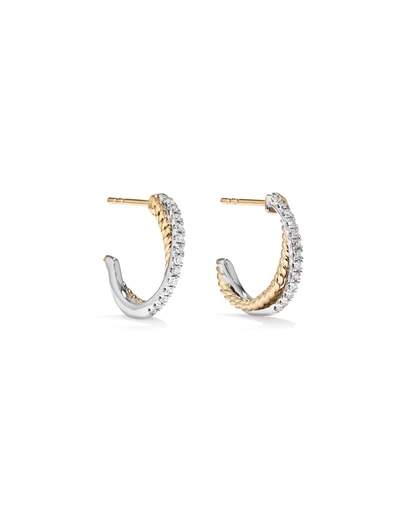 Michael Hill - Crossover Hoop Earrings with .20 Carat TW Diamonds in Sterling Silver and 10kt Yellow gold