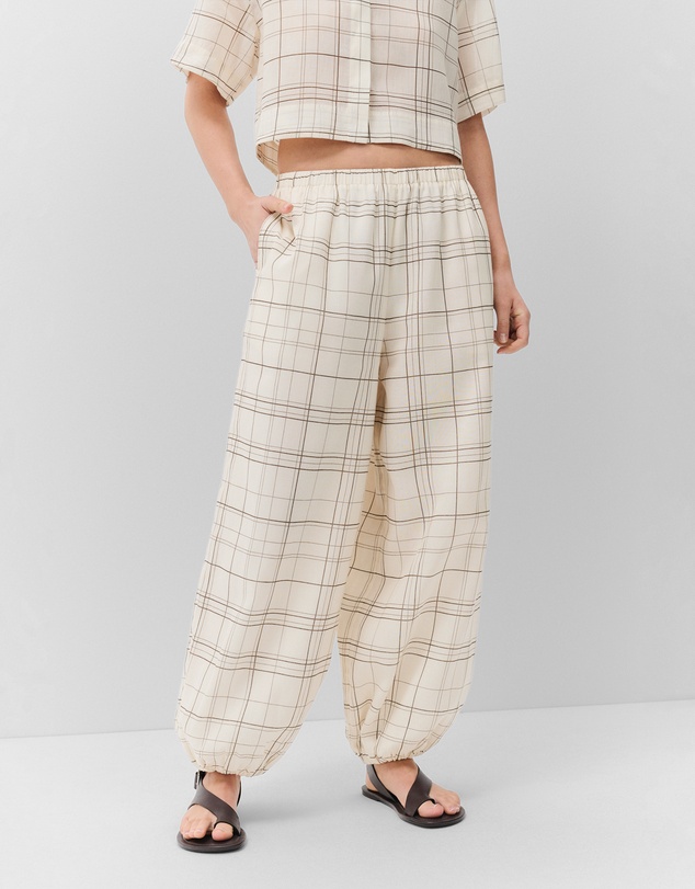 UNISON - Ramie Check Harem Pant