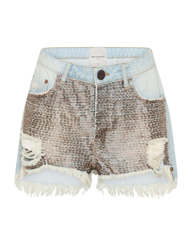 ONE TEASPOON - Gold Mine Le Wolves Mid Length Denim Shorts
