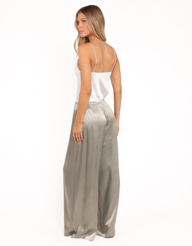 Petal & Pup - Sullivan Wide Leg Satin Pant - Sage