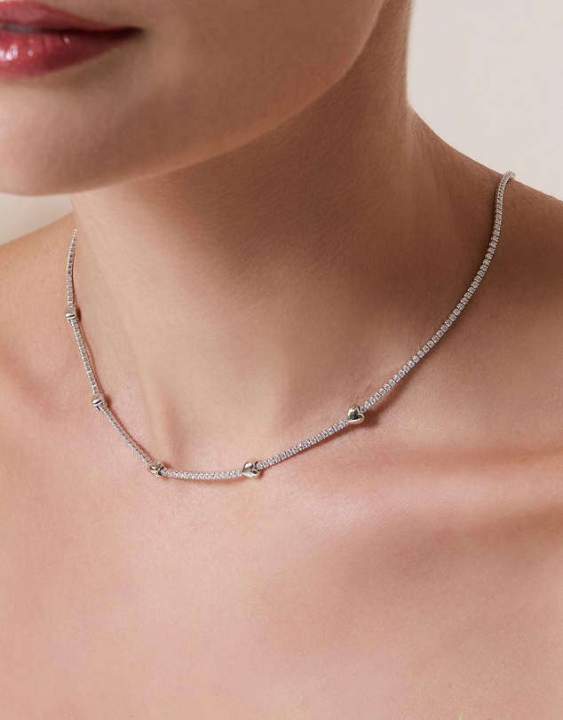Wanderlust + Co - Heart Pave 925 Sterling Silver Petite Tennis Necklace