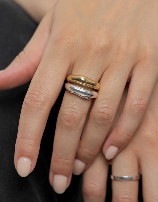 Elli Jewelry - Ring Chunky Organic Structure 925 Sterling Silver - Bicolor