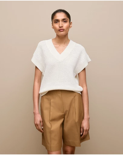 Trenery - Mercerised Cotton Basketweave Knit Vest in Off White
