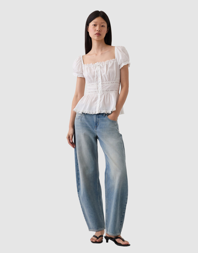 GAP - SS Long Lace Insert Button Front Top