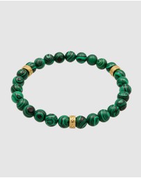 Kuzzoi - ICONIC EXCLUSIVE - Bracelet Male Beads Synthetic Malachite 925 Sterling Silver Gold Plated