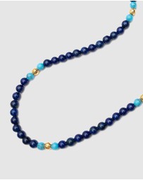 Nialaya Jewellery - Beaded Necklace with Blue Lapis, Turquoise, and Gold