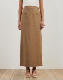 Atmos&Here - Neeve Linen Blend Welt Pocket Midi Skirt