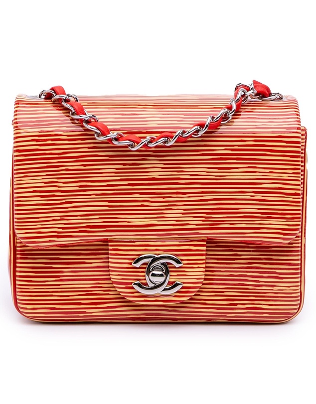 Pre-Loved by Azura Reborn - Pre-Loved Mini Square Classic Patent Striped Single Flap