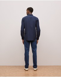 Trenery - Tailored Fit Cotton Monogram Oxford Shirt in Navy