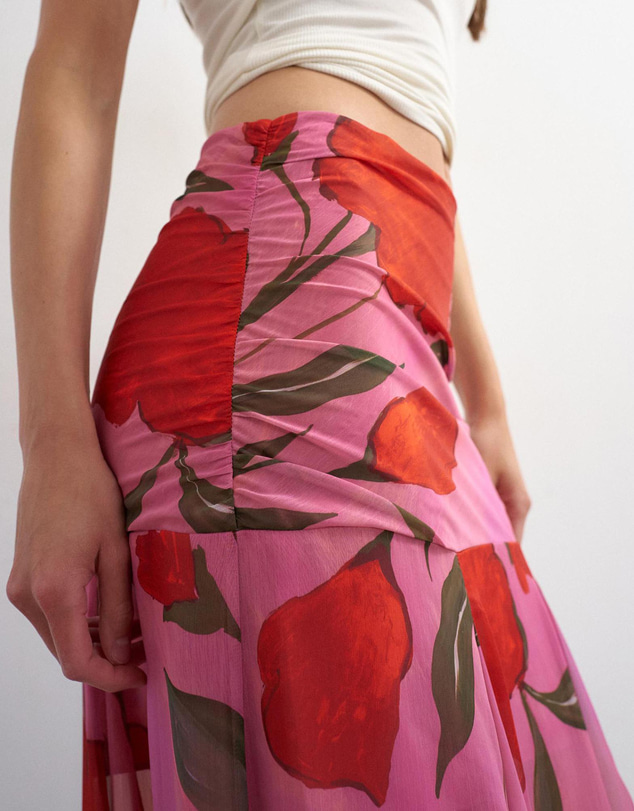 TOPSHOP - Skyler Floral Drop Waist Skirt Woven
